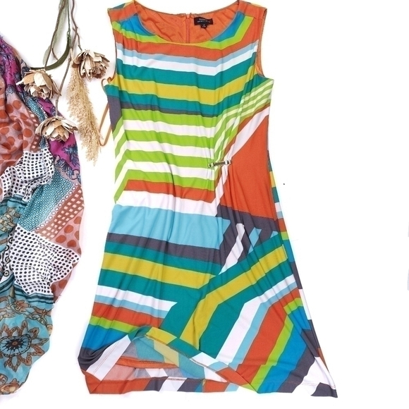 Tahari Multicolored Striped Dress Sz 14 - Picture 12 of 16